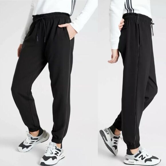 Athleta Metropolis Jogger pants black high rise ruched elastic waist travel 0 - Picture 1 of 14